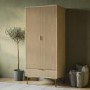 Oak and Gold Ribbed Double Wardrobe With Drawer - Valencia