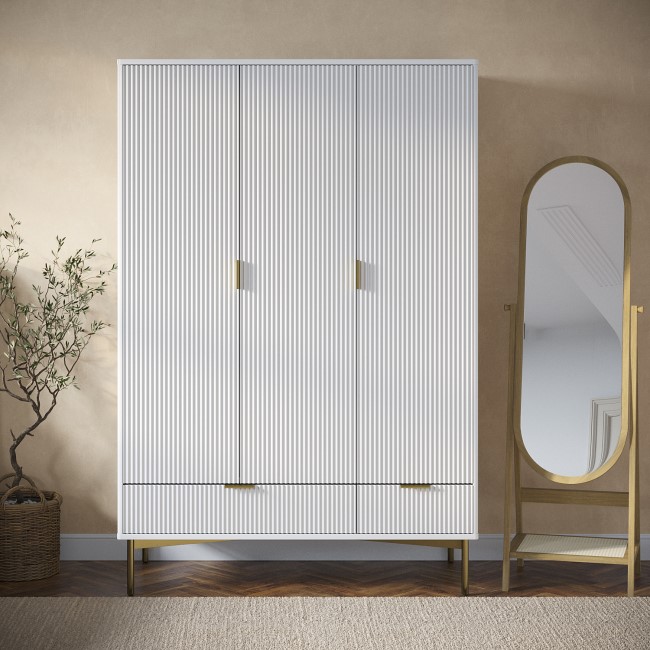 White Gloss 3-Door Wardrobe with 2 Drawers - Valencia