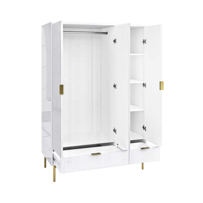 White Gloss 3-Door Wardrobe with 2 Drawers - Valencia