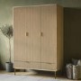 Oak and Gold Ribbed 3 Door Wardrobe with 2 Drawers - Valencia