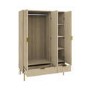 Oak and Gold Ribbed 3 Door Wardrobe with 2 Drawers - Valencia