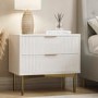 Wide White and Gold High Gloss 2 Drawer Bedside Table - Valencia