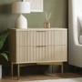 Wide Oak and Gold Ribbed 2 Drawer Bedside Table - Valencia