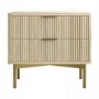 Wide Oak and Gold Ribbed 2 Drawer Bedside Table - Valencia