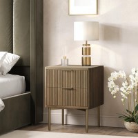 Dark Wood Ribbed 2-Drawer Bedside Table - Valencia