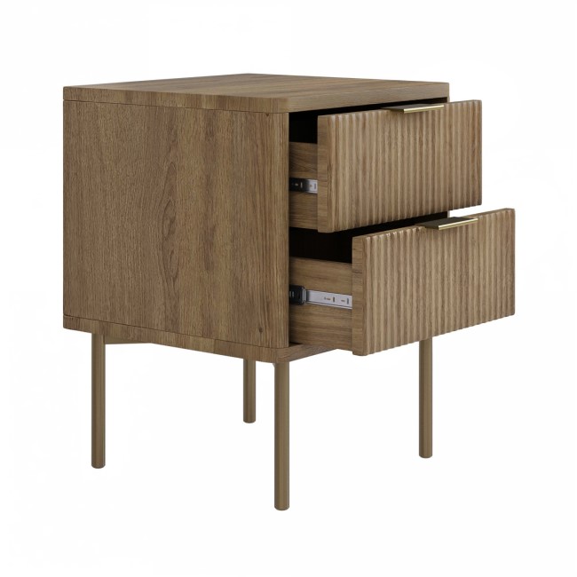 Dark Wood Ribbed 2-Drawer Bedside Table - Valencia