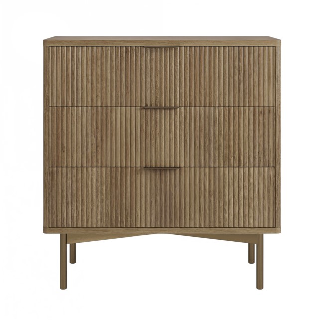 Dark Wood Ribbed Chest of 3 Drawers - Valencia