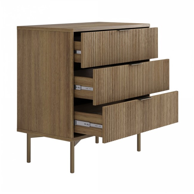 Dark Wood Ribbed Chest of 3 Drawers - Valencia