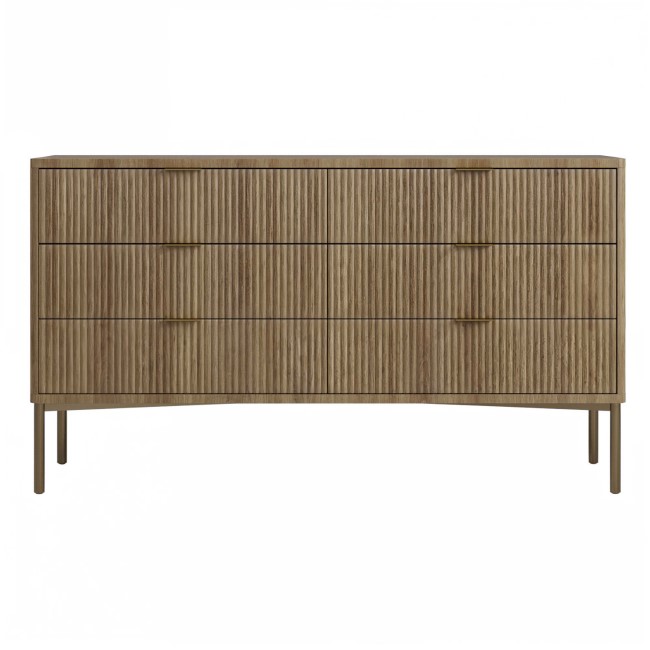 Wide Dark Wood Ribbed Chest of 6 Drawers - Valencia 