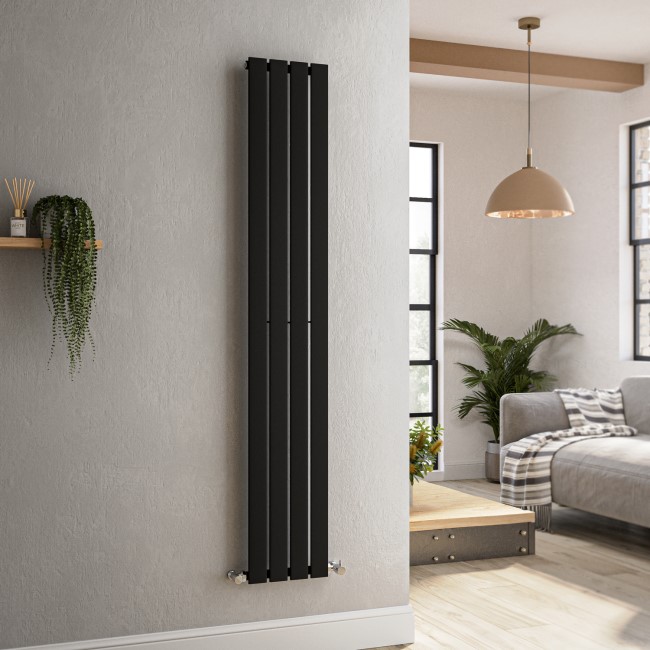 Riace Midnight Black Vertical Flat Designer Radiator 1600x272mm Single Panel 1628 BTU