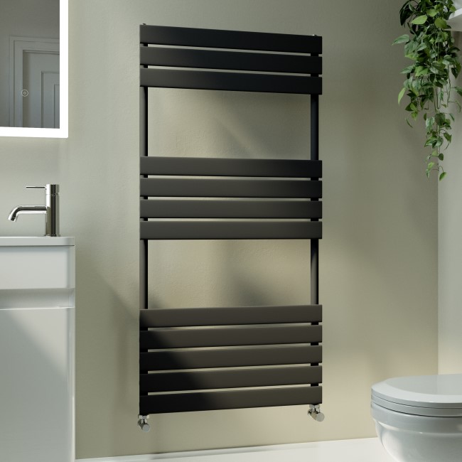 Riace Midnight Black Vertical Flat Towel Rail  1200x600mm Single Panel 2034 BTU