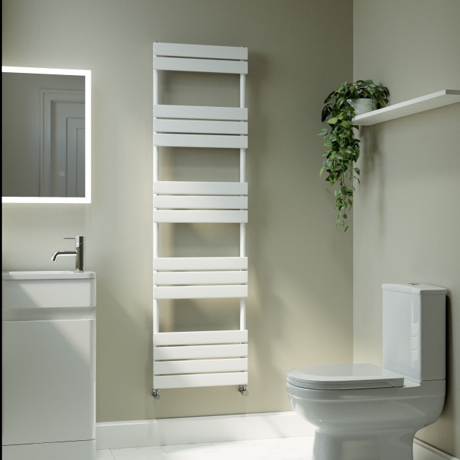 Riace White Vertical Flat Towel Rail  1600x450mm Single Panel 2171 BTU