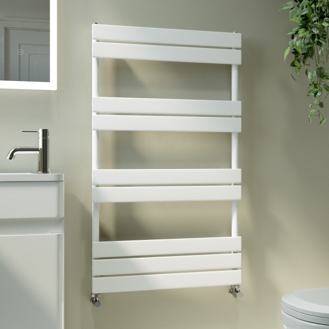 Riace White Vertical Flat Towel Rail  1000x600mm Single Panel 1712 BTU