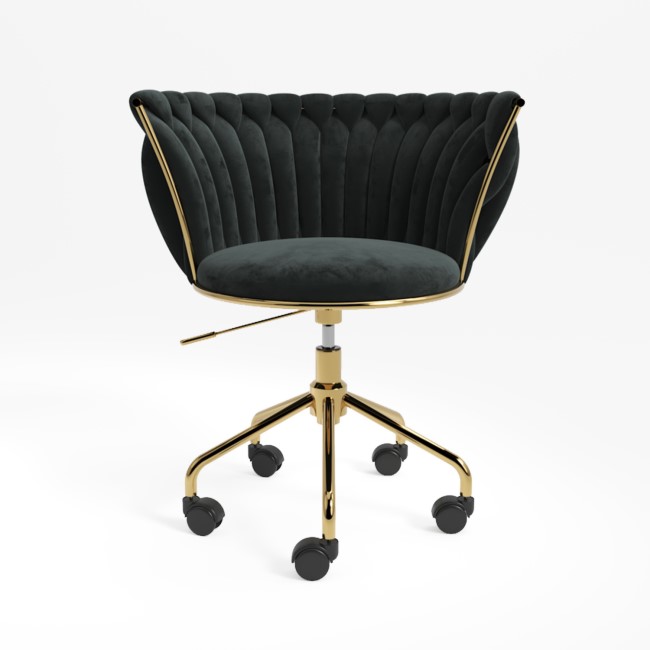 Black Velvet Knotted Swivel Office Chair - Verity