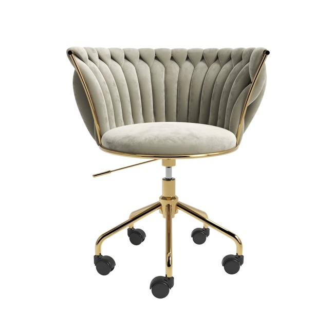 Cream Velvet Knotted Swivel Office Chair - Verity