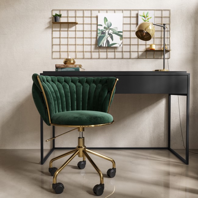 Dark Green Velvet Knotted Swivel Office Chair - Verity