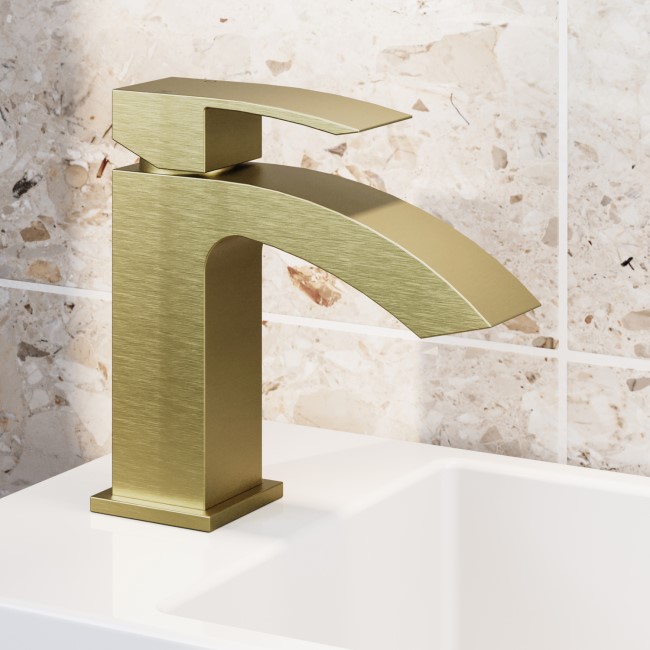 Brushed Brass Cloakroom Mono Basin Mixer Tap - Wave