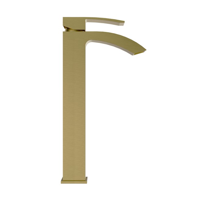 Brushed Brass Tall Mono Basin Mixer Tap - Wave