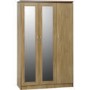 Oak Finish 3 Door Triple Mirrored Wardrobe - Charles - Seconique