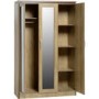 Oak Finish 3 Door Triple Mirrored Wardrobe - Charles - Seconique