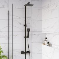 Black Thermostatic Bar Mixer Shower Set with Slide Rail Kit &  Hand Shower - Zana