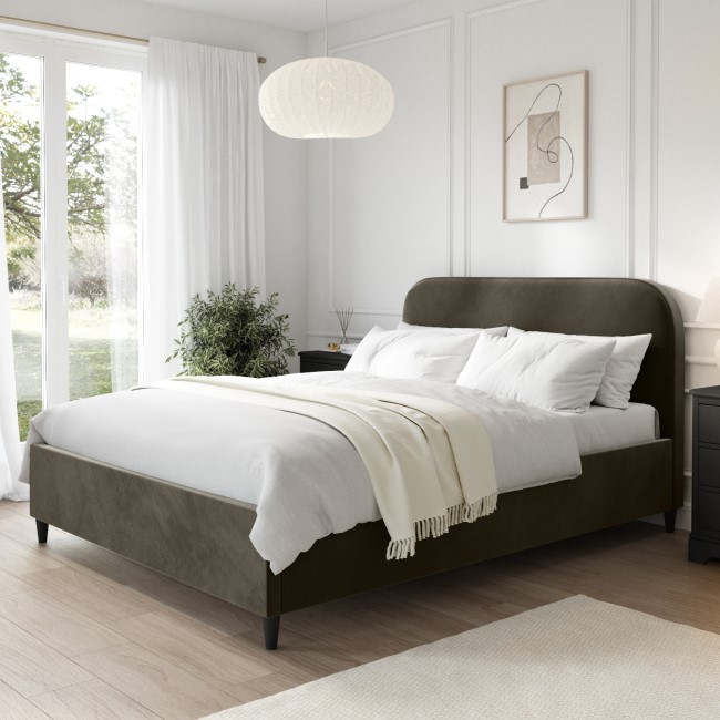 Khaki Green Velvet King Size Bed Frame - Zara