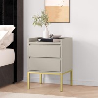 Beige Modern 2 Drawer Bedside Table with Legs - Zion