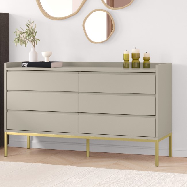 Wide Taupe Modern Six Chest of Drawers - Zion