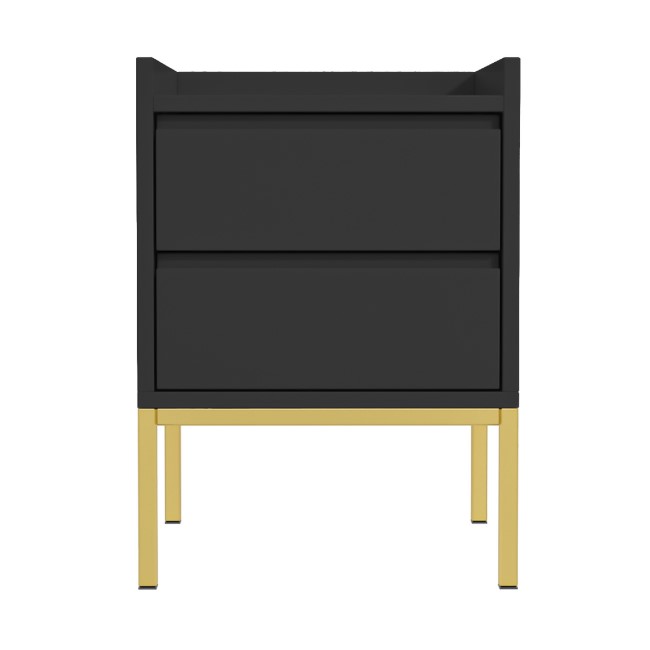 Black Modern 2 Drawer Bedside Table with Legs - Zion