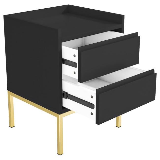 Black Modern 2 Drawer Bedside Table with Legs - Zion