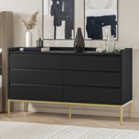 Wide Black Modern Chest of 6 Drawers with Legs - Zion