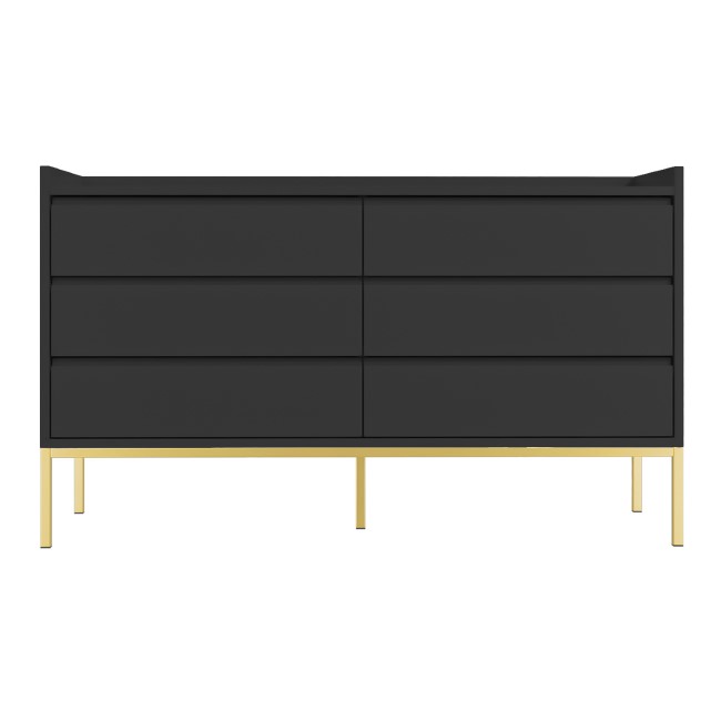 Wide Black Modern Chest of 6 Drawers with Legs - Zion