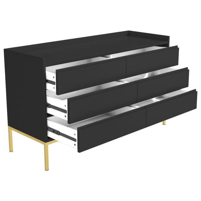 Wide Black Modern Chest of 6 Drawers with Legs - Zion