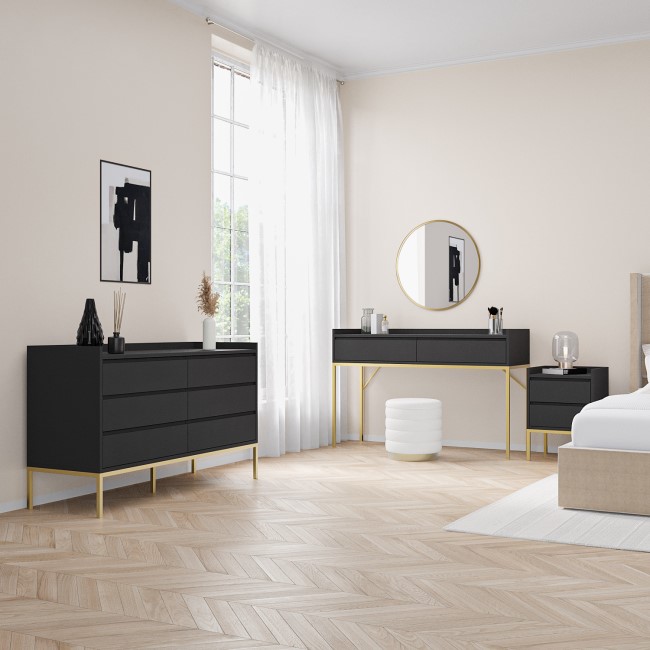 Wide Black Modern Chest of 6 Drawers with Legs - Zion