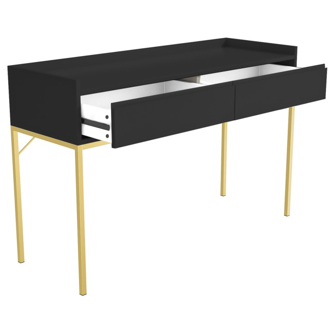 Black Dressing Table with 2 Drawers and Gold Legs - Zion