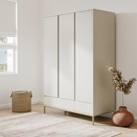 Modern Taupe 3 Door Triple Wardrobe with Drawers and Shelves - Zion