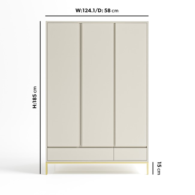 Modern Taupe 3 Door Triple Wardrobe with Drawers and Shelves - Zion