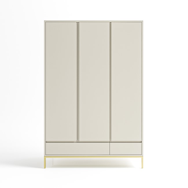 Modern Taupe 3 Door Triple Wardrobe with Drawers and Shelves - Zion