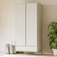 Modern Beige 2 Door Double Wardrobe with Drawer - Zion