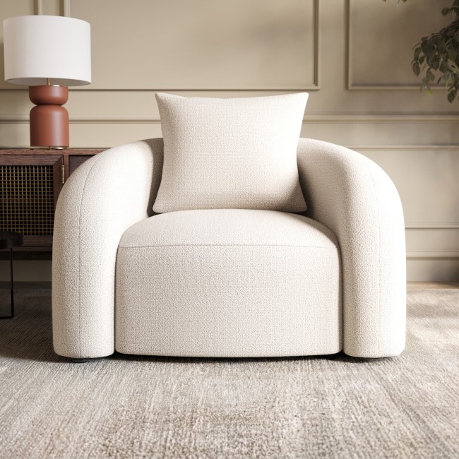 Cream Boucle Armchair with Cushion - Zuri