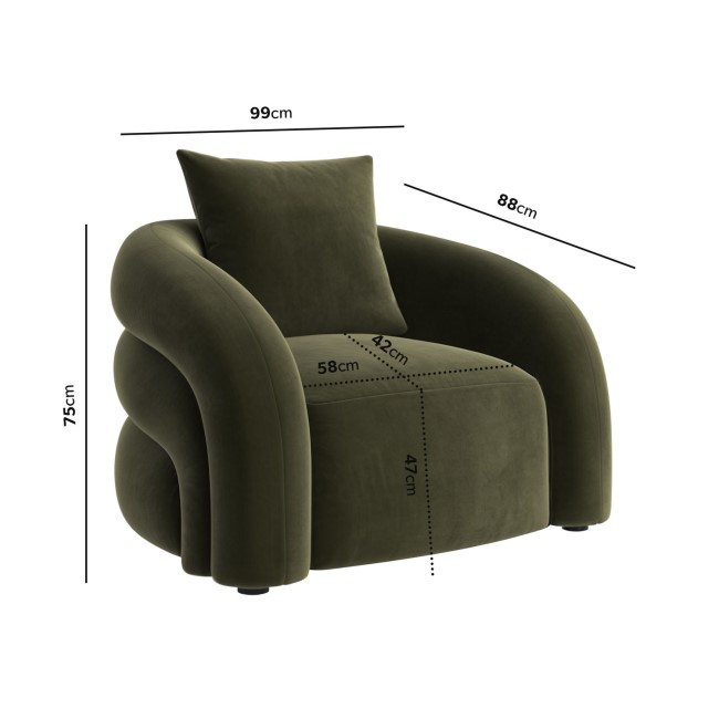 Green Velvet Armchair with Cushion - Zuri