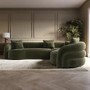 Green Velvet Right Hand Facing 4 Seater Curved Corner Sofa - Zuri