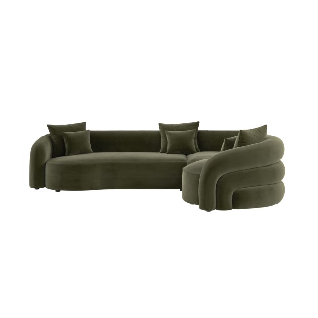 Green Velvet Right Hand Facing 4 Seater Curved Corner Sofa - Zuri