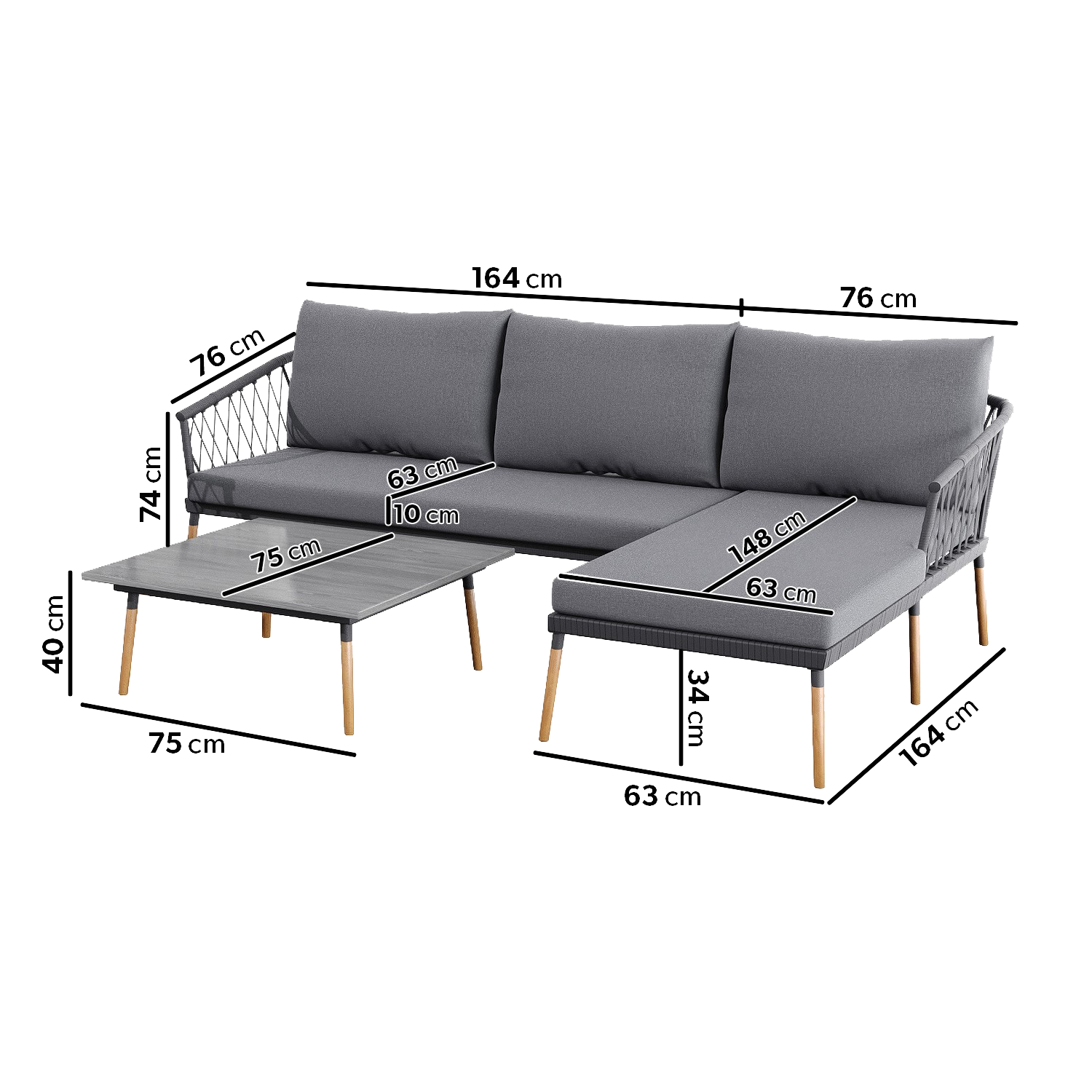 Fortrose Garden Sofa Set FTR098 Dimensions