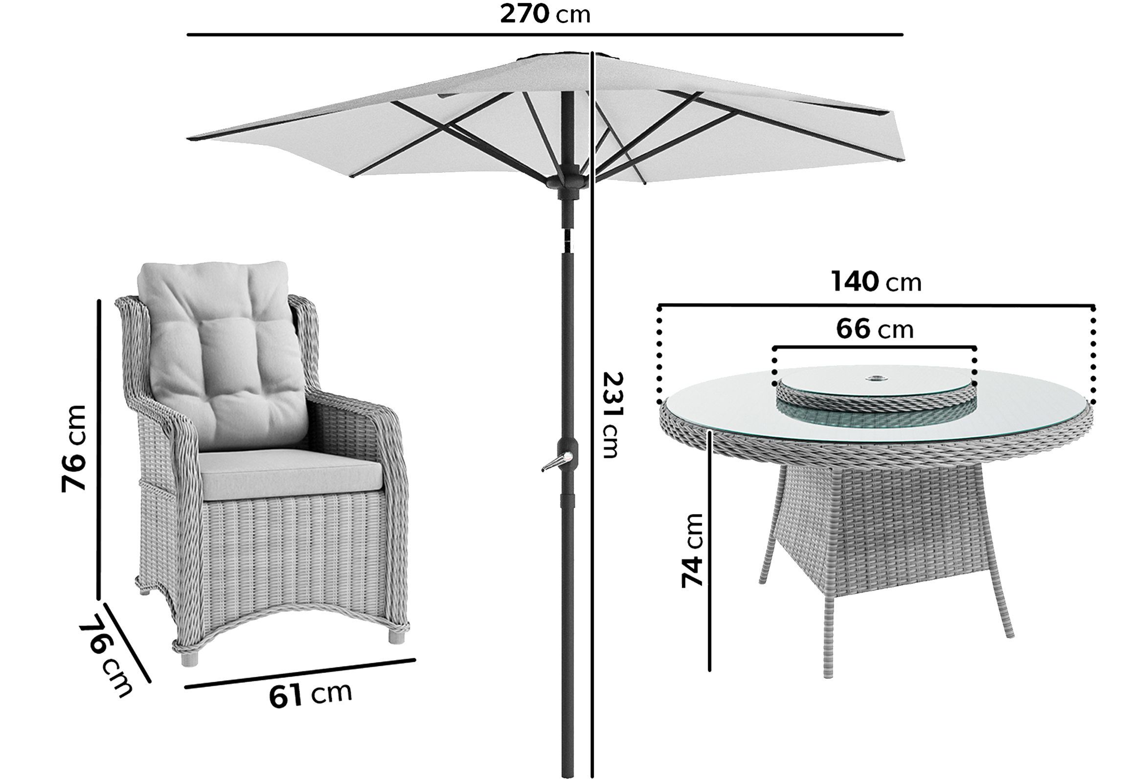 Fortrose Garden Sofa Set FTR136 Dimensions